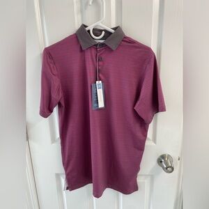 Men's Boston Scott Striped Golf Polo | links collection | maroon and grey